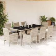 vidaXL Matgrupp för trädgården med dynor 9 delar grå konstrotting&glas