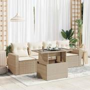 vidaXL Soffgrupp för trädgården med dynor 5 delar beige konstrotting