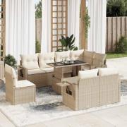 vidaXL Soffgrupp för trädgården med dynor 9 delar beige konstrotting