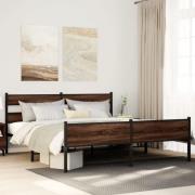vidaXL Sängram utan madrass metall brun ek 183x213 cm
