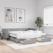 vidaXL Dagbädd utdragbar med lådor ljusgrå 100x200 cm tyg