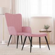 vidaXL Vilstol med fotpall rosa sammet