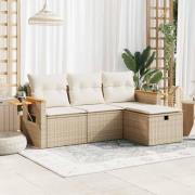 vidaXL Soffgrupp för trädgård med dynor 4 delar beige konstrotting