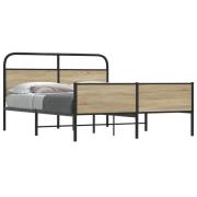 vidaXL Sängram utan madrass metall rökfärgad ek 160x200 cm