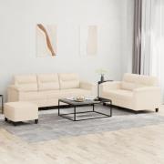 vidaXL Soffgrupp med kuddar 3 delar beige mikrofibertyg