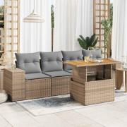 vidaXL Soffgrupp för trädgården med dynor 5 delar beige konstrotting