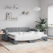 vidaXL Dagbädd med extrabädd och madrasser ljusgrå 100x200 cm tyg