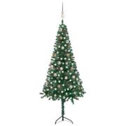 vidaXL Plastgran för hörn med LED och julgranskulor grön 180 cm PVC