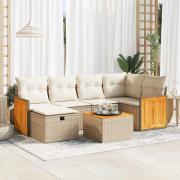vidaXL Matgrupp för trädgården med dynor 7 delar beige konstrotting