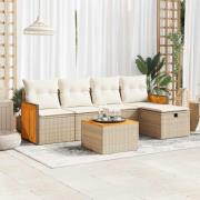 vidaXL Soffgrupp för trädgården med dynor 6 delar beige konstrotting
