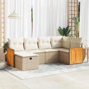 vidaXL Soffgrupp för trädgården med dynor 6 delar beige konstrotting