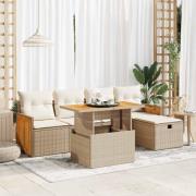 vidaXL Soffgrupp för trädgården med dynor 6 delar beige konstrotting