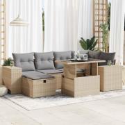 vidaXL Matgrupp för trädgården med dynor 8 delar beige konstrotting