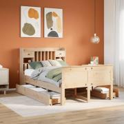 vidaXL Säng med bokhylla utan madrass 135x190cm massiv furu