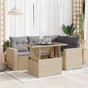 vidaXL Soffgrupp för trädgården med dynor 5 delar beige konstrotting