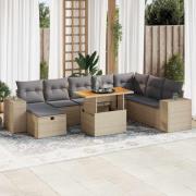 vidaXL Trädgårdssoffset med dynor 9 delar beige konstrotting akacia