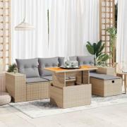 vidaXL Trädgårdssoffset med dynor 6 delar beige konstrotting akacia