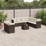 vidaXL Loungegrupp 10 delar med brun dynor konstrotting
