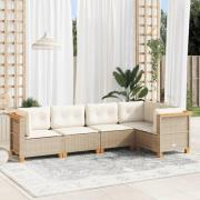 vidaXL Soffgrupp för trädgården med dynor 5 delar beige konstrotting
