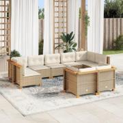 vidaXL Soffgrupp för trädgården med dynor 9 delar beige konstrotting