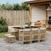 vidaXL Matgrupp för trädgården med dynor 11 delar beige konstrotting