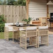 vidaXL Matgrupp för trädgården med dynor 5 delar beige konstrotting