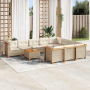 vidaXL Loungegrupp för trädgården m. dynor 11 delar beige konstrotting