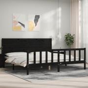 vidaXL Sängram med huvudgavel svart 200x200 cm massivt trä