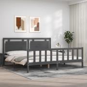 vidaXL Sängram med huvudgavel grå 200x200 cm massivt trä