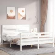 vidaXL Sängram med huvudgavel vit 160x200 cm massivt trä
