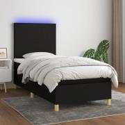 vidaXL Ramsäng med madrass & LED svart 90x200 cm tyg
