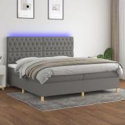 vidaXL Ramsäng med madrass & LED mörkgrå 200x200 cm tyg