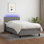vidaXL Ramsäng med madrass & LED mörkgrå 90x190 cm tyg