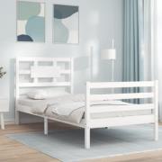 vidaXL Sängram med huvudgavel vit 90x200 cm massivt trä