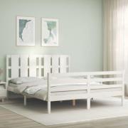 vidaXL Sängram med huvudgavel vit massivt trä