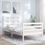 vidaXL Sängram med huvudgavel vit 90x200 cm massivt trä