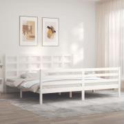 vidaXL Sängram med huvudgavel vit 200x200 cm massivt trä