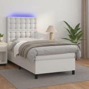 vidaXL Ramsäng med madrass & LED vit 100x200 cm konstläder