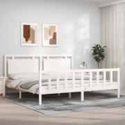 vidaXL Sängram med huvudgavel vit 180x200 cm massivt trä