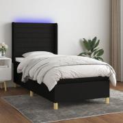 vidaXL Ramsäng med madrass & LED svart 100x200 cm tyg