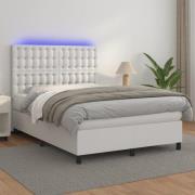 vidaXL Ramsäng med madrass & LED vit 140x200 cm konstläder