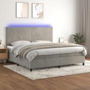 vidaXL Ramsäng med madrass & LED ljusgrå 200x200 cm sammet