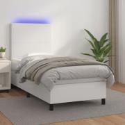 vidaXL Ramsäng med madrass & LED vit 100x200 cm konstläder