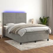 vidaXL Ramsäng med madrass & LED ljusgrå 140x200 cm sammet
