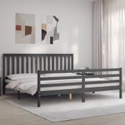 vidaXL Sängram med huvudgavel grå 200x200 cm massivt trä