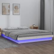 vidaXL Sängram LED vit 200x200 cm massivt trä