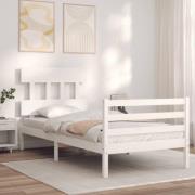 vidaXL Sängram med huvudgavel vit 90x200 cm massivt trä
