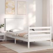 vidaXL Sängram med huvudgavel vit 90x200 cm massivt trä