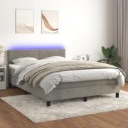 vidaXL Ramsäng med madrass & LED ljusgrå 140x200 cm sammet