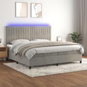 vidaXL Ramsäng med madrass & LED ljusgrå 200x200 cm sammet